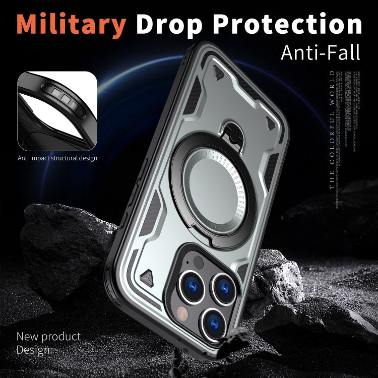 For iPhone 16 Pro PC Hybrid TPU Armor MagSafe Ring Holder Phone Case