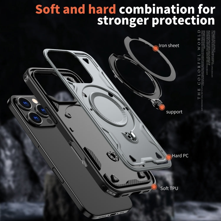 For iPhone 16 Pro PC Hybrid TPU Armor MagSafe Ring Holder Phone Case
