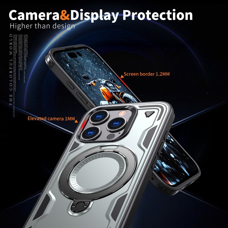 For iPhone 16 Pro PC Hybrid TPU Armor MagSafe Ring Holder Phone Case