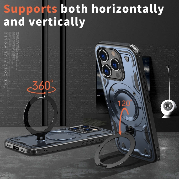 For iPhone 16 Pro PC Hybrid TPU Armor MagSafe Ring Holder Phone Case