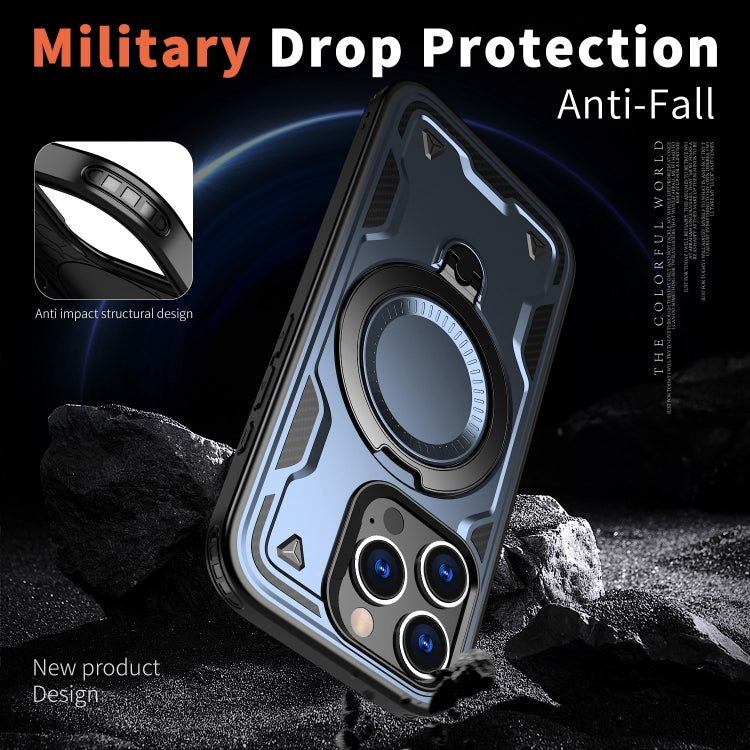 For iPhone 16 Pro PC Hybrid TPU Armor MagSafe Ring Holder Phone Case
