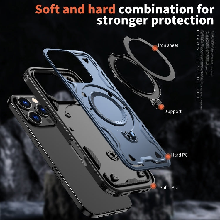 For iPhone 16 Pro PC Hybrid TPU Armor MagSafe Ring Holder Phone Case