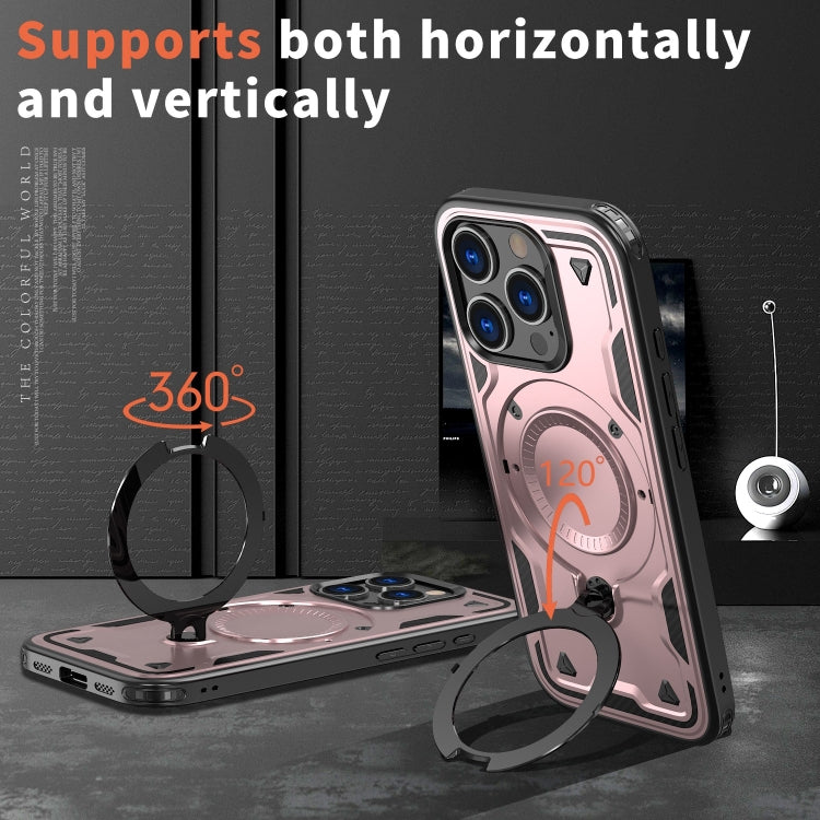 For iPhone 16 Pro PC Hybrid TPU Armor MagSafe Ring Holder Phone Case