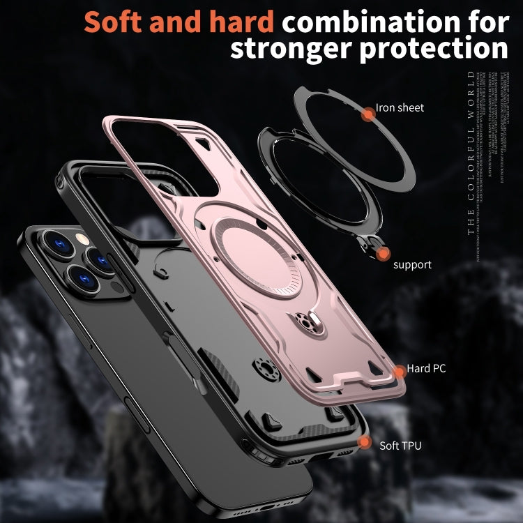 For iPhone 16 Pro PC Hybrid TPU Armor MagSafe Ring Holder Phone Case