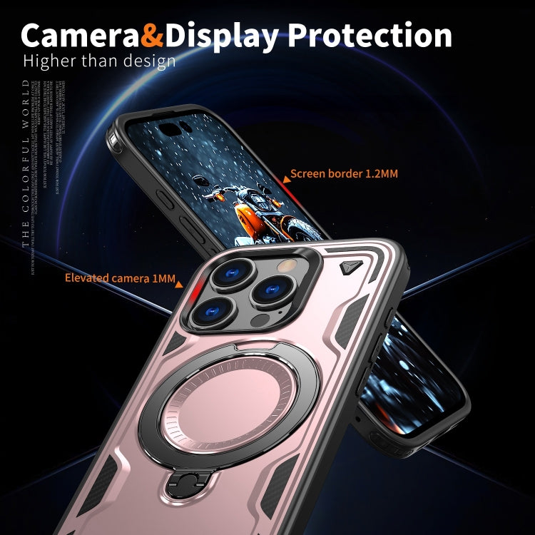 For iPhone 16 Pro PC Hybrid TPU Armor MagSafe Ring Holder Phone Case