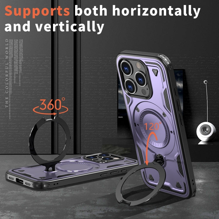 For iPhone 16 Pro PC Hybrid TPU Armor MagSafe Ring Holder Phone Case