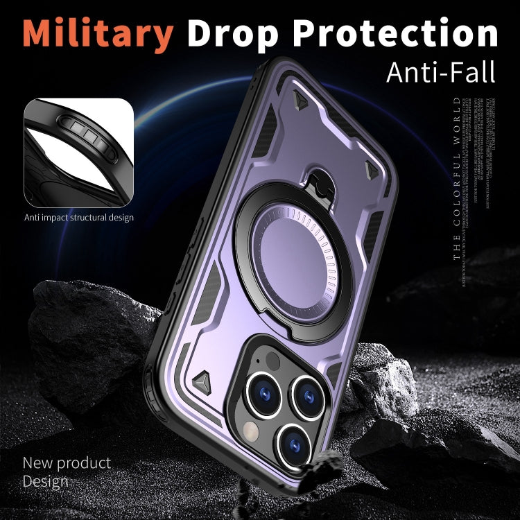 For iPhone 16 Pro PC Hybrid TPU Armor MagSafe Ring Holder Phone Case