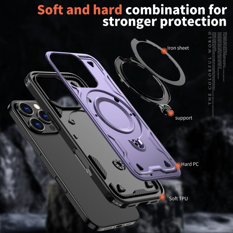 For iPhone 16 Pro PC Hybrid TPU Armor MagSafe Ring Holder Phone Case