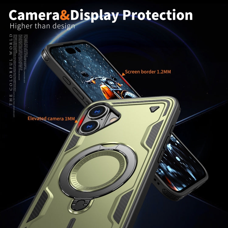 For iPhone 16 Plus PC Hybrid TPU Armor MagSafe Ring Holder Phone Case