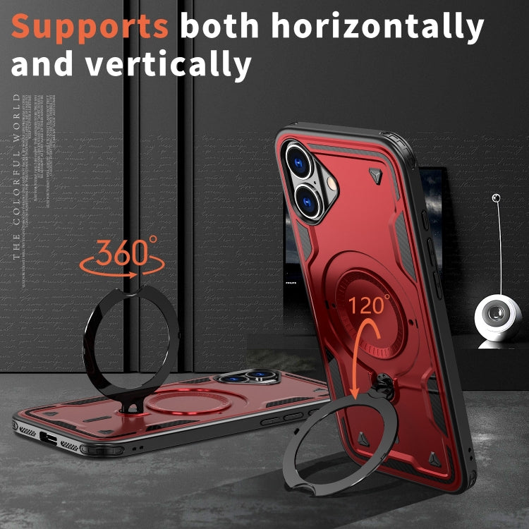 For iPhone 16 Plus PC Hybrid TPU Armor MagSafe Ring Holder Phone Case