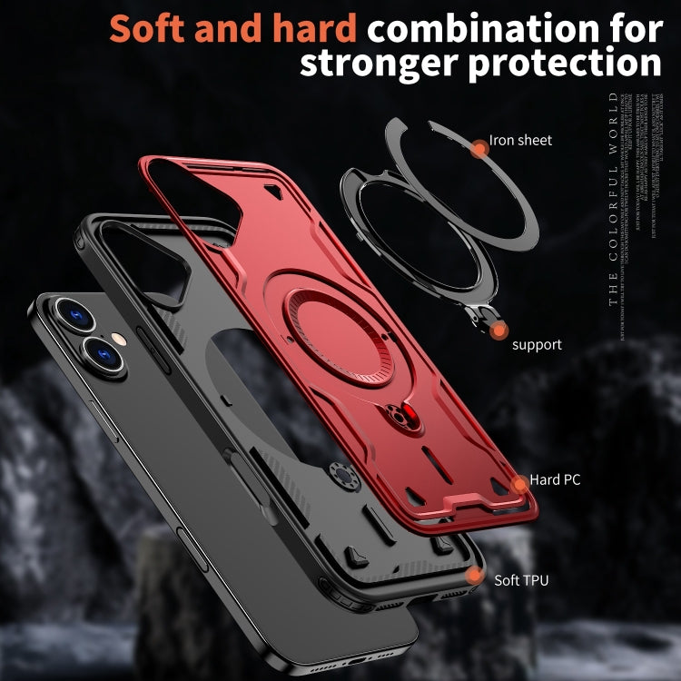 For iPhone 16 Plus PC Hybrid TPU Armor MagSafe Ring Holder Phone Case