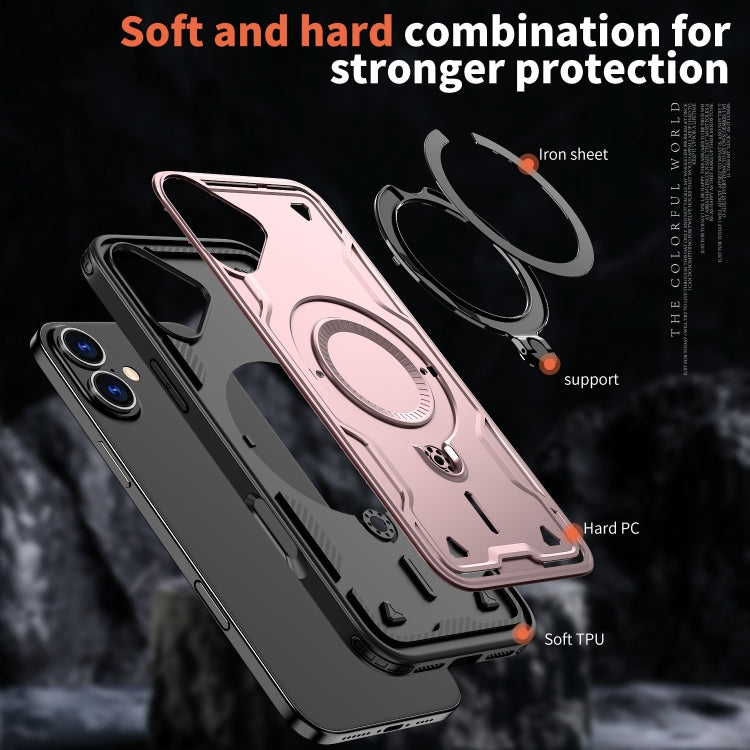 For iPhone 16 Plus PC Hybrid TPU Armor MagSafe Ring Holder Phone Case
