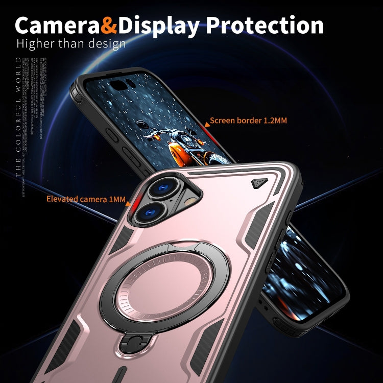 For iPhone 16 Plus PC Hybrid TPU Armor MagSafe Ring Holder Phone Case