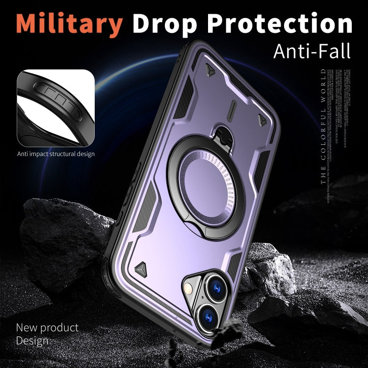 For iPhone 16 Plus PC Hybrid TPU Armor MagSafe Ring Holder Phone Case