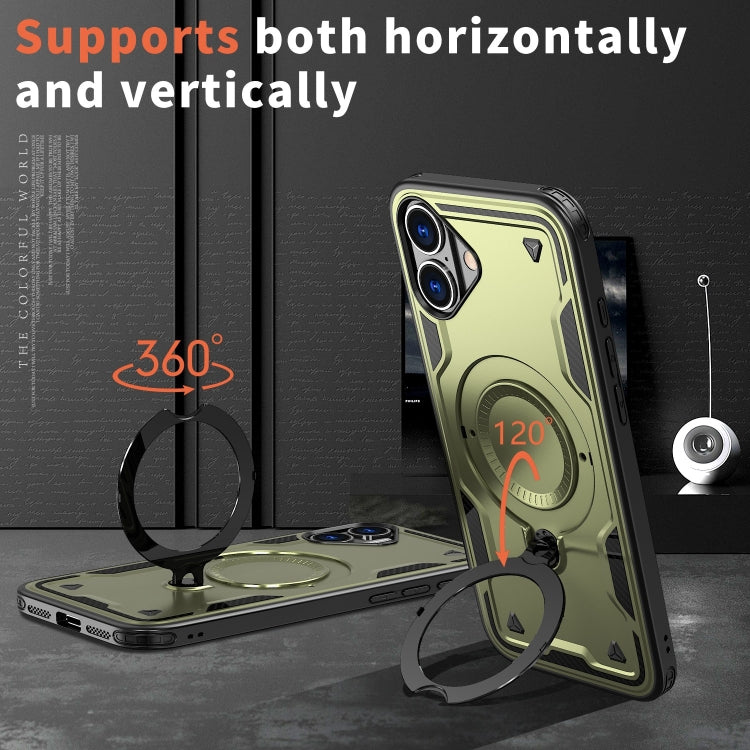 For iPhone 16 PC Hybrid TPU Armor MagSafe Ring Holder Phone Case