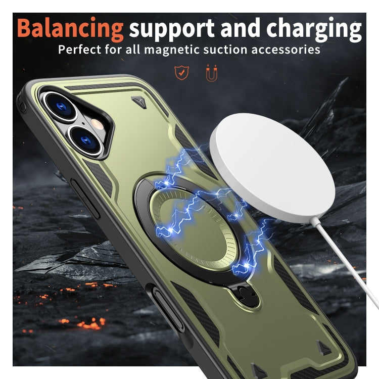 For iPhone 16 PC Hybrid TPU Armor MagSafe Ring Holder Phone Case