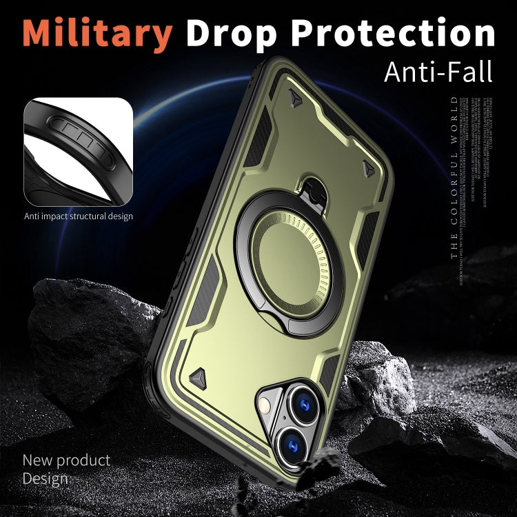 For iPhone 16 PC Hybrid TPU Armor MagSafe Ring Holder Phone Case