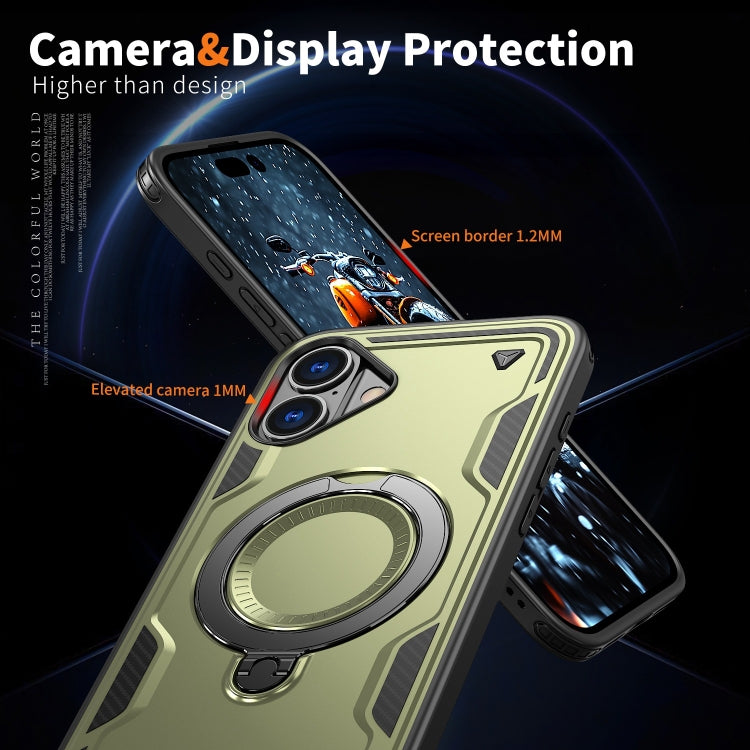 For iPhone 16 PC Hybrid TPU Armor MagSafe Ring Holder Phone Case