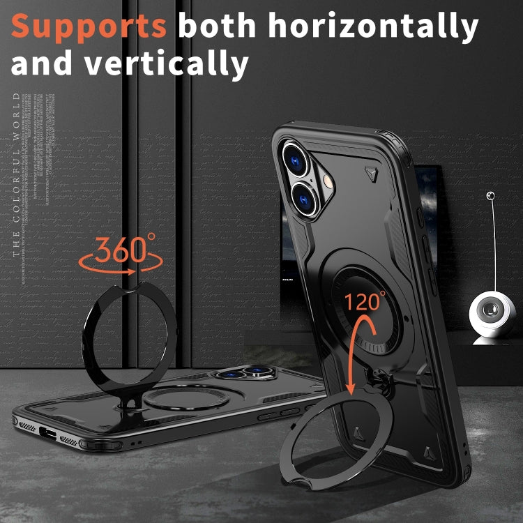 For iPhone 16 PC Hybrid TPU Armor MagSafe Ring Holder Phone Case