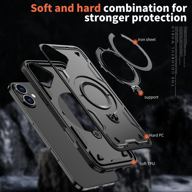 For iPhone 16 PC Hybrid TPU Armor MagSafe Ring Holder Phone Case