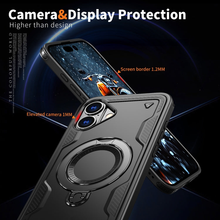 For iPhone 16 PC Hybrid TPU Armor MagSafe Ring Holder Phone Case