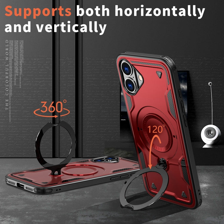 For iPhone 16 PC Hybrid TPU Armor MagSafe Ring Holder Phone Case