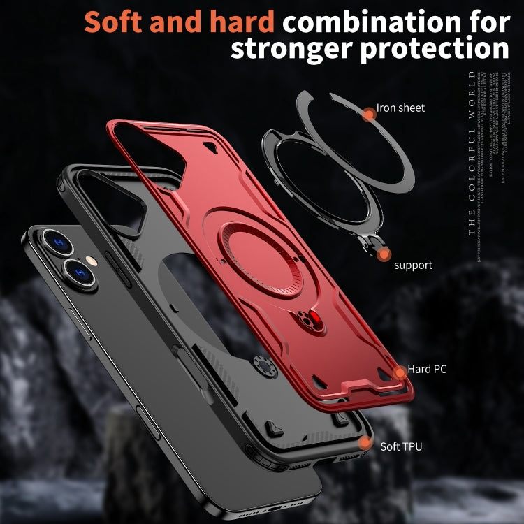 For iPhone 16 PC Hybrid TPU Armor MagSafe Ring Holder Phone Case