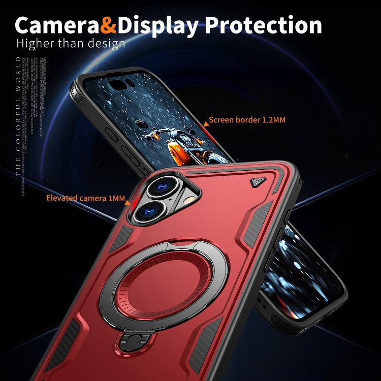 For iPhone 16 PC Hybrid TPU Armor MagSafe Ring Holder Phone Case