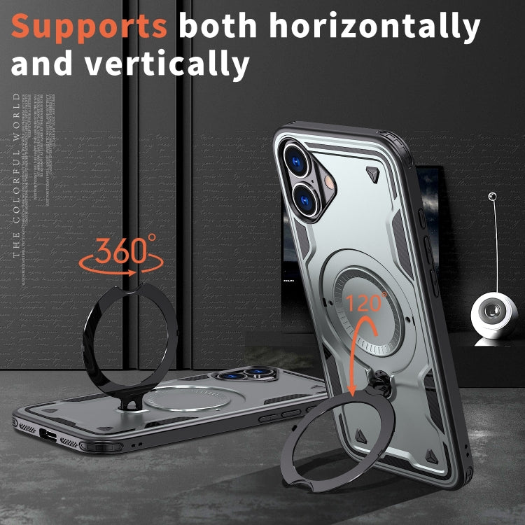 For iPhone 16 PC Hybrid TPU Armor MagSafe Ring Holder Phone Case