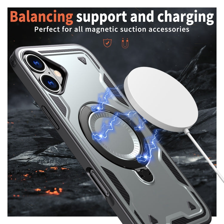For iPhone 16 PC Hybrid TPU Armor MagSafe Ring Holder Phone Case