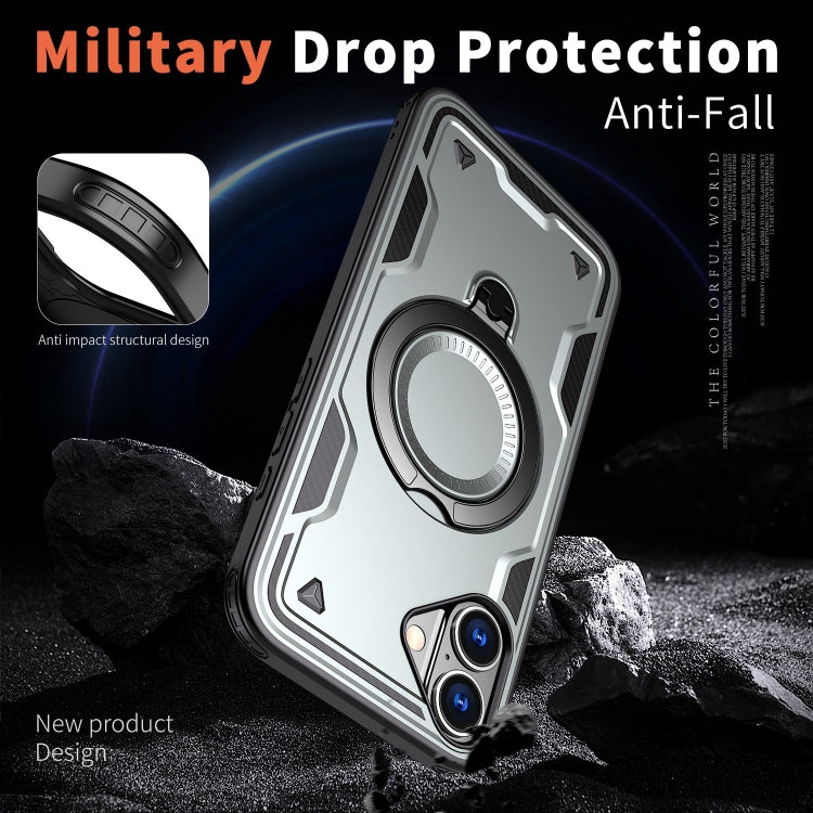 For iPhone 16 PC Hybrid TPU Armor MagSafe Ring Holder Phone Case