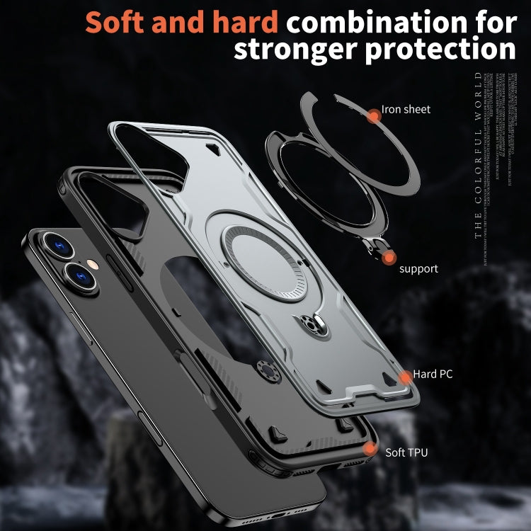 For iPhone 16 PC Hybrid TPU Armor MagSafe Ring Holder Phone Case