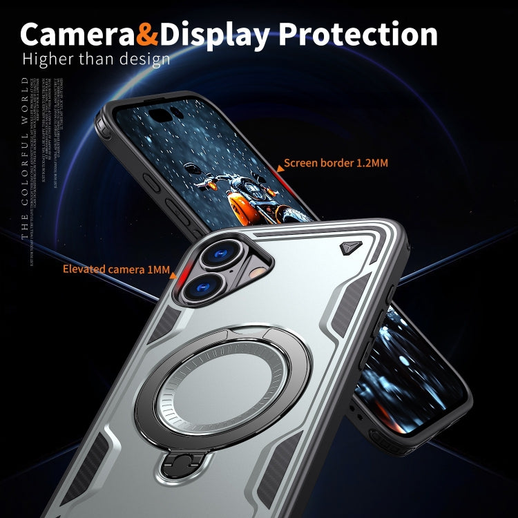 For iPhone 16 PC Hybrid TPU Armor MagSafe Ring Holder Phone Case