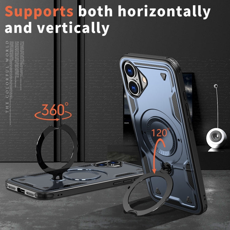 For iPhone 16 PC Hybrid TPU Armor MagSafe Ring Holder Phone Case