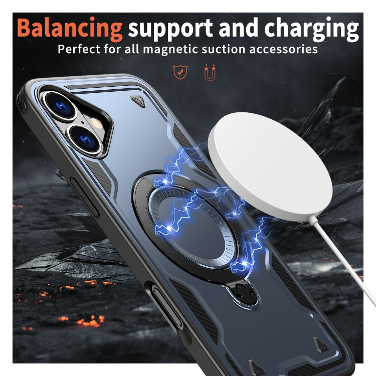 For iPhone 16 PC Hybrid TPU Armor MagSafe Ring Holder Phone Case