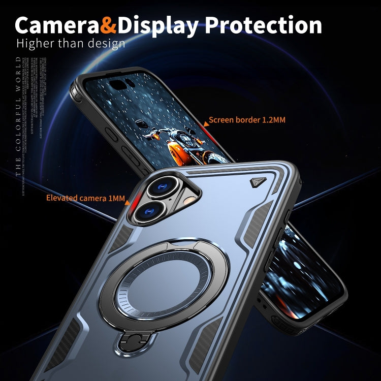 For iPhone 16 PC Hybrid TPU Armor MagSafe Ring Holder Phone Case