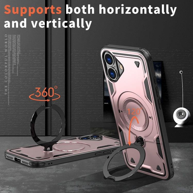 For iPhone 16 PC Hybrid TPU Armor MagSafe Ring Holder Phone Case