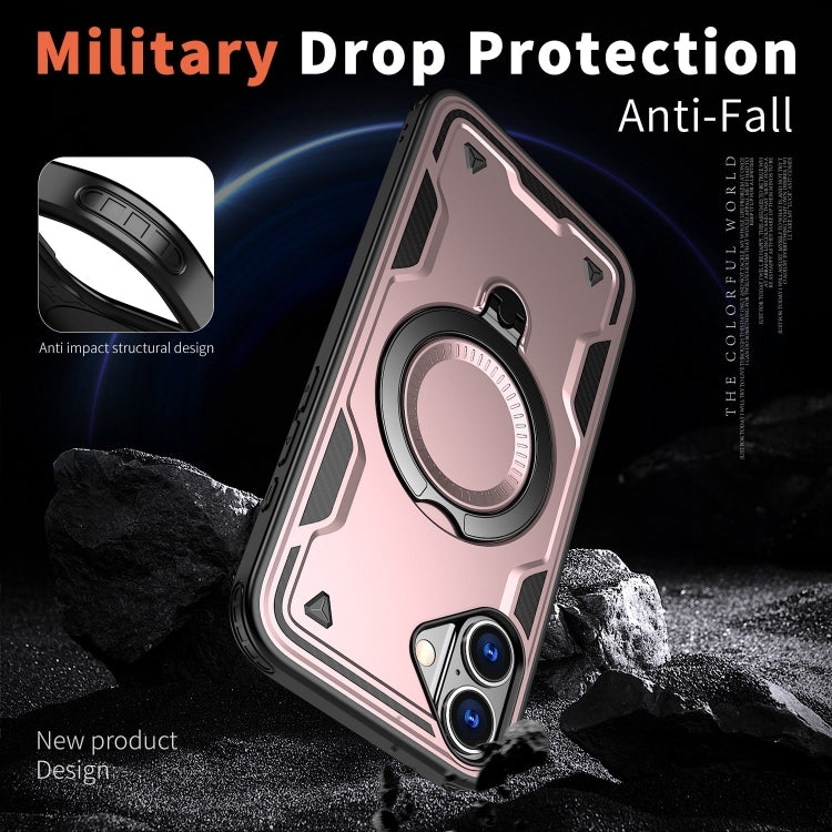 For iPhone 16 PC Hybrid TPU Armor MagSafe Ring Holder Phone Case
