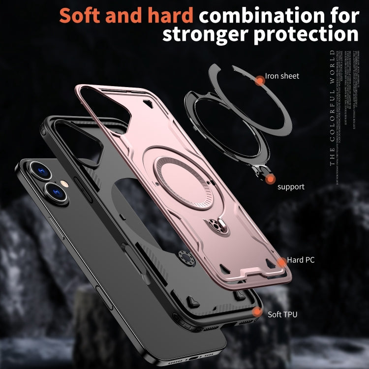 For iPhone 16 PC Hybrid TPU Armor MagSafe Ring Holder Phone Case