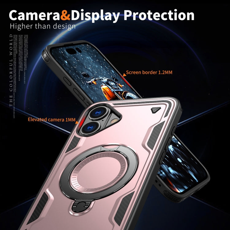For iPhone 16 PC Hybrid TPU Armor MagSafe Ring Holder Phone Case