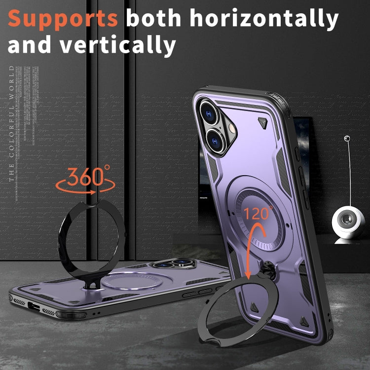 For iPhone 16 PC Hybrid TPU Armor MagSafe Ring Holder Phone Case