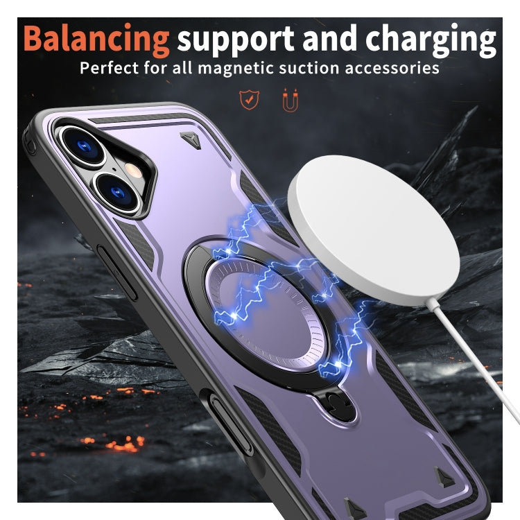 For iPhone 16 PC Hybrid TPU Armor MagSafe Ring Holder Phone Case
