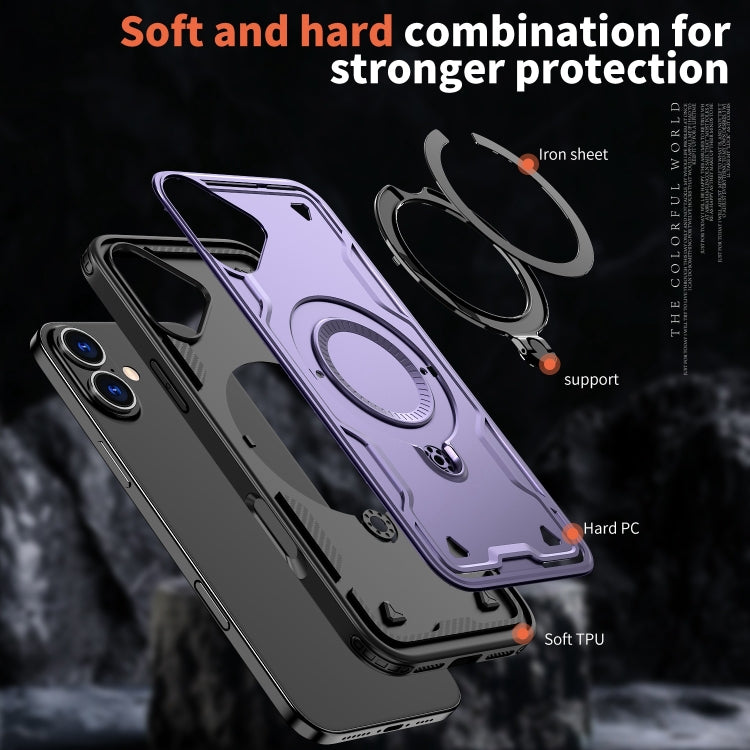 For iPhone 16 PC Hybrid TPU Armor MagSafe Ring Holder Phone Case