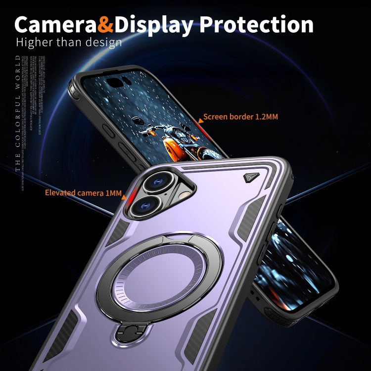 For iPhone 16 PC Hybrid TPU Armor MagSafe Ring Holder Phone Case