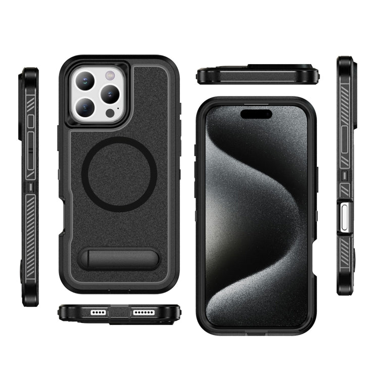 For iPhone 16 Pro Max Guard MagSafe Holder Matte PC Hybrid TPU Phone Case
