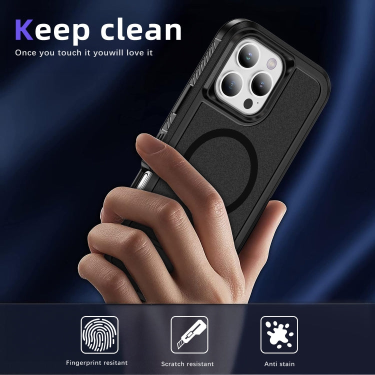 For iPhone 16 Pro Max Guard MagSafe Holder Matte PC Hybrid TPU Phone Case