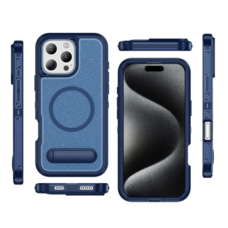 For iPhone 16 Pro Guard MagSafe Holder Matte PC Hybrid TPU Phone Case