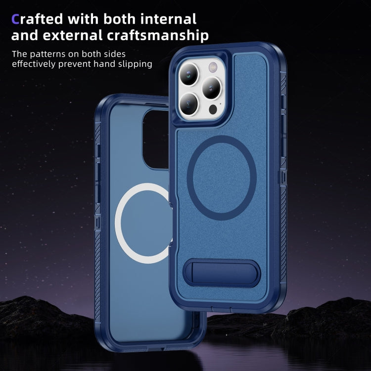 For iPhone 16 Pro Guard MagSafe Holder Matte PC Hybrid TPU Phone Case