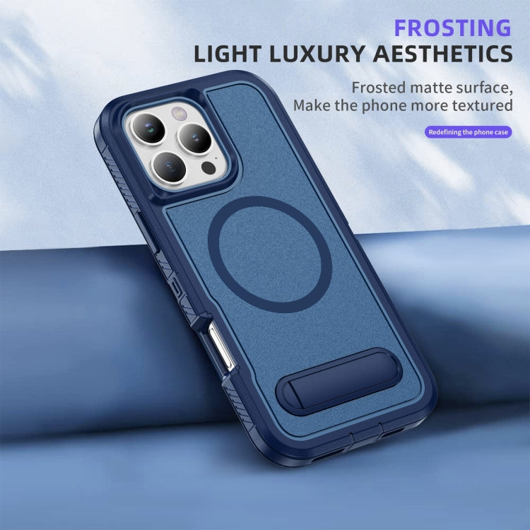 For iPhone 16 Pro Guard MagSafe Holder Matte PC Hybrid TPU Phone Case