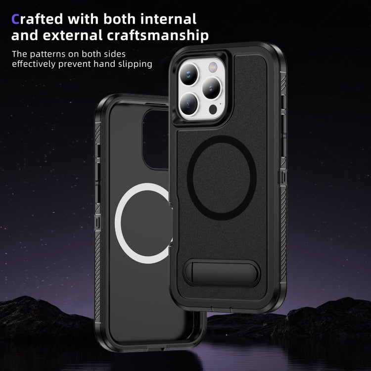 For iPhone 16 Pro Guard MagSafe Holder Matte PC Hybrid TPU Phone Case